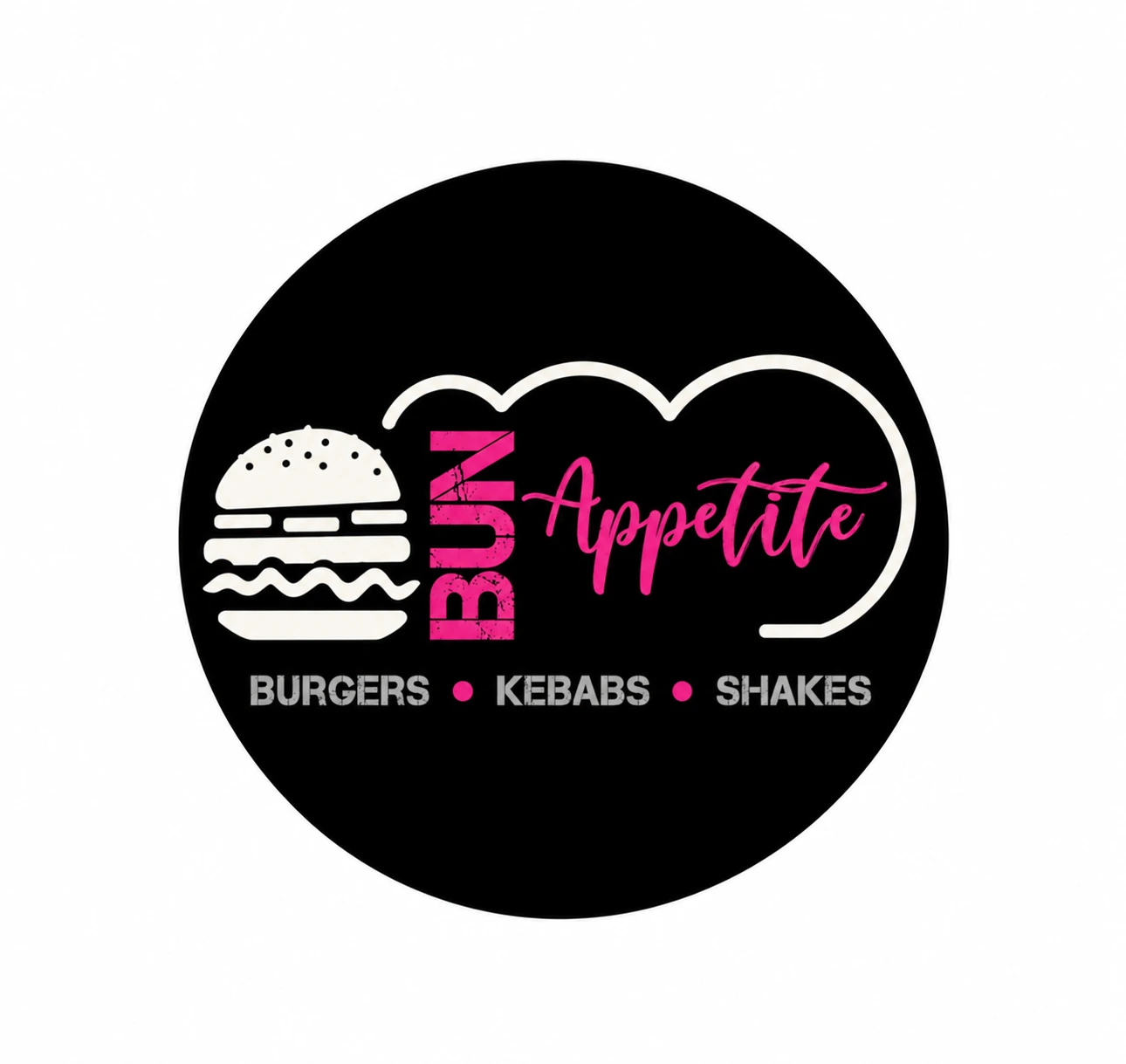 Bun Appetite logo with a burger icon and pink lettering