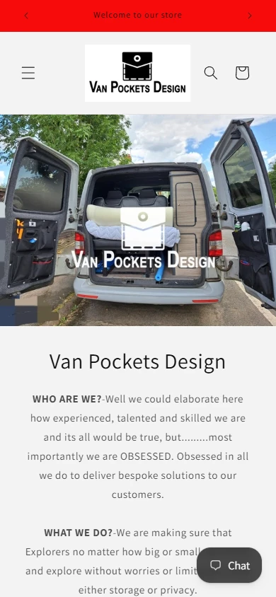 Van Pockets Design website on mobile